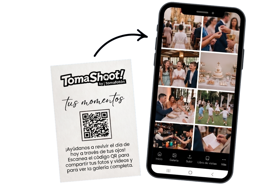 Cómo funciona TomaShoot: escanea el QR y sube tus fotos de la comunión